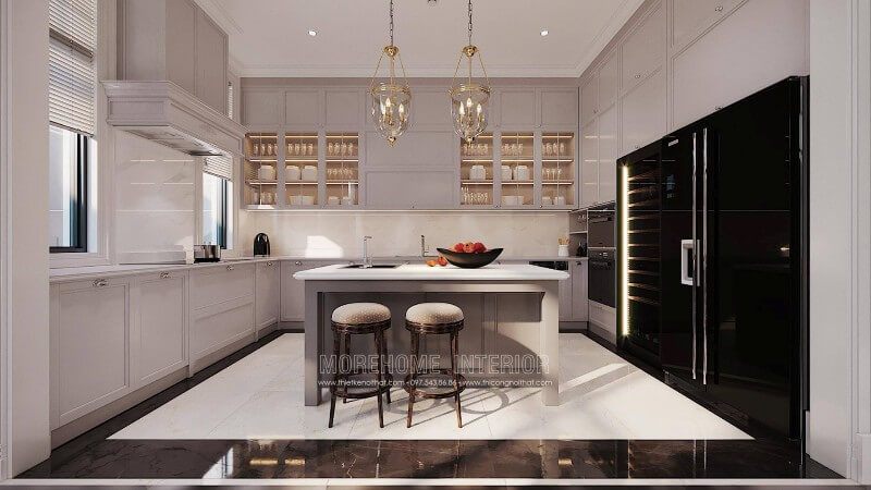 Mẫu thiết kế nội thất phòng bếp bằng gỗ hiện đại
